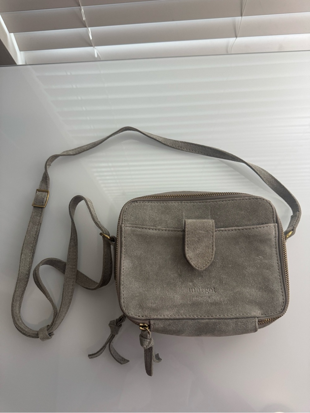 Margot Camera Bag Elena Genuine Leather Suede Grayish Green Crossbody Purse